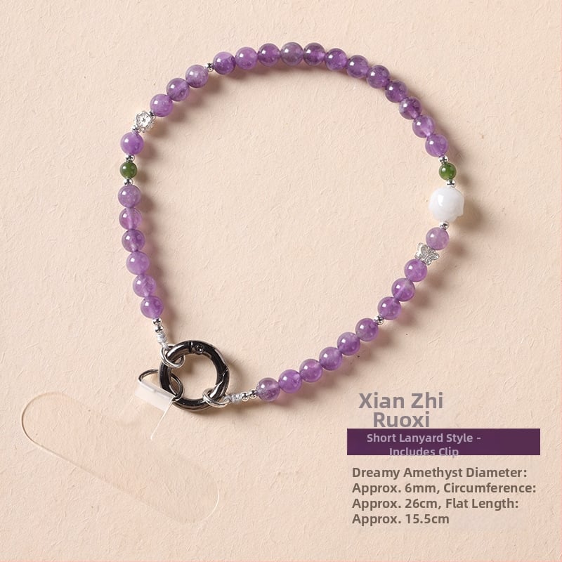 Mobiliojo telefono kaklo laikiklis su Bodhi karoliukais, pintas dizainas, poliesterio virvė, metalinė sagtis – pritaikoma