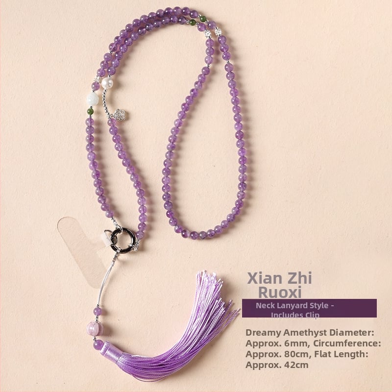 Mobiliojo telefono kaklo laikiklis su Bodhi karoliukais, pintas dizainas, poliesterio virvė, metalinė sagtis – pritaikoma