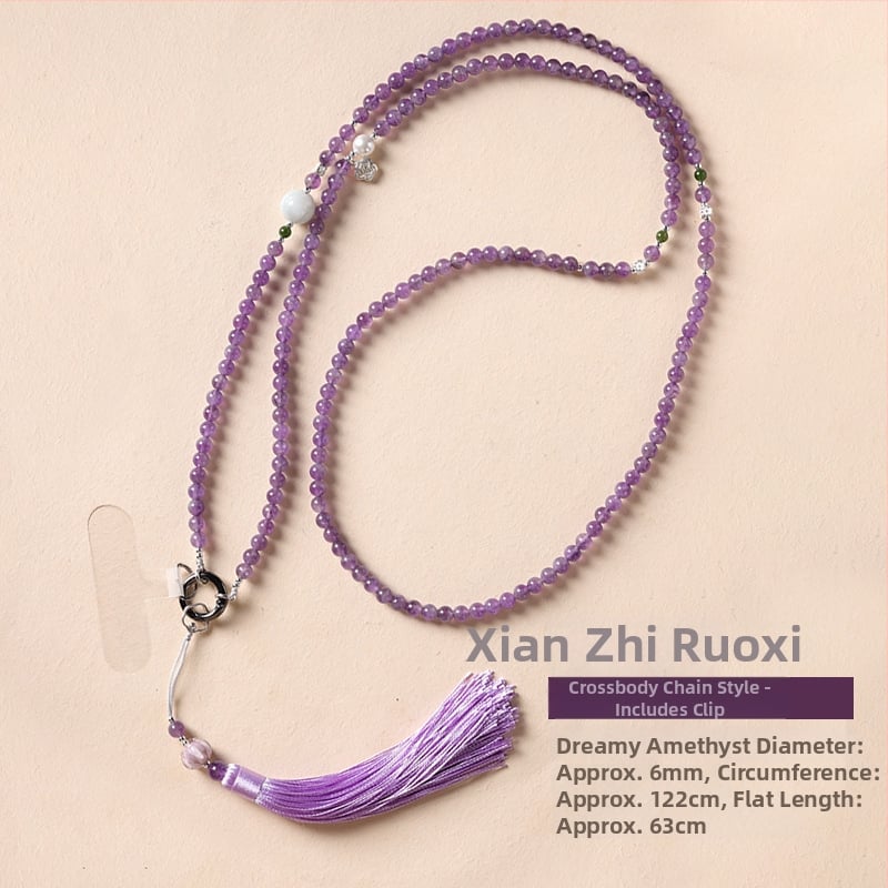 Mobiliojo telefono kaklo laikiklis su Bodhi karoliukais, pintas dizainas, poliesterio virvė, metalinė sagtis – pritaikoma