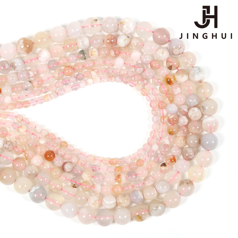 Jinghui DIY dodaci za nakit: okrugli agatni perle s motivom cvijeta trešnje, 10 mm, žica 4–10 m, ručno pleteni dijelovi za narukvicu