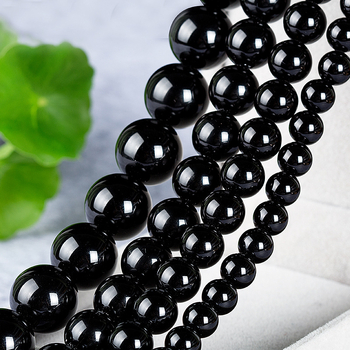 Természetes 7A fekete achát szabad gyöngyök DIY ékszerekhez – félkész, kör alakú, fényes (Ősz 2021)