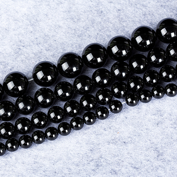Természetes 7A fekete achát szabad gyöngyök DIY ékszerekhez – félkész, kör alakú, fényes (Ősz 2021)