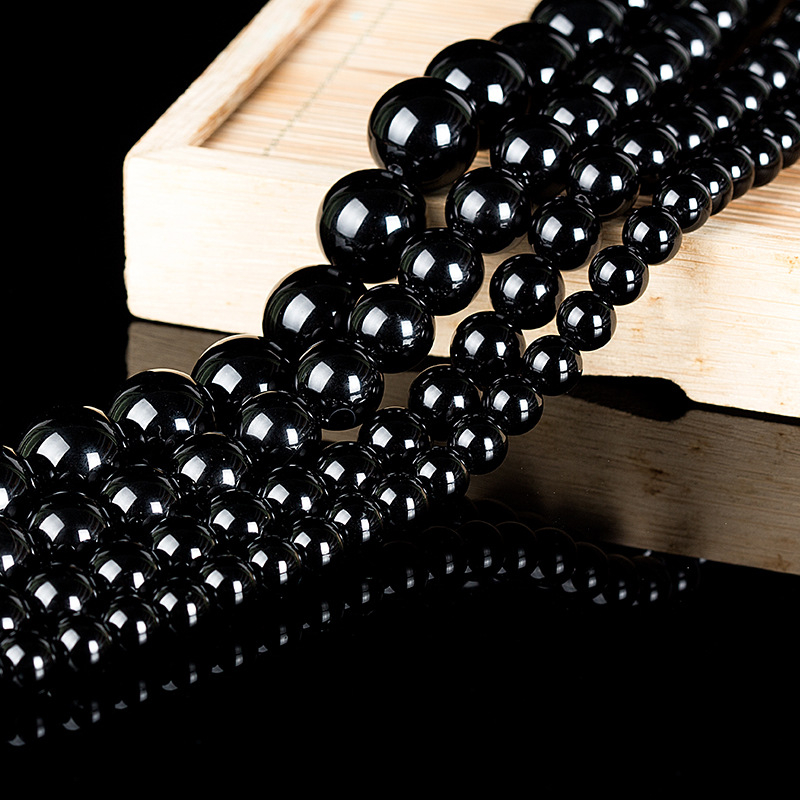 Természetes 7A fekete achát szabad gyöngyök DIY ékszerekhez – félkész, kör alakú, fényes (Ősz 2021)