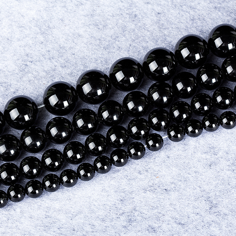 Természetes 7A fekete achát szabad gyöngyök DIY ékszerekhez – félkész, kör alakú, fényes (Ősz 2021)