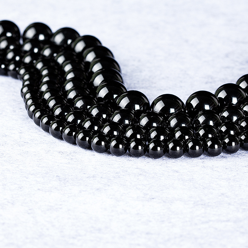 Természetes 7A fekete achát szabad gyöngyök DIY ékszerekhez – félkész, kör alakú, fényes (Ősz 2021)