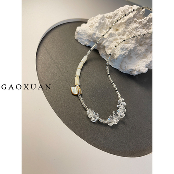 Kristályos nyaklánc természetes kő medállal, kézzel készített lánccal, geometriai dizájn