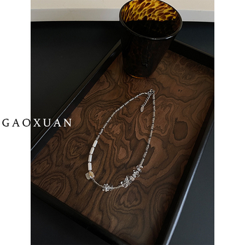 Kristályos nyaklánc természetes kő medállal, kézzel készített lánccal, geometriai dizájn