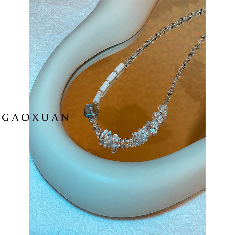 Kristályos nyaklánc természetes kő medállal, kézzel készített lánccal, geometriai dizájn