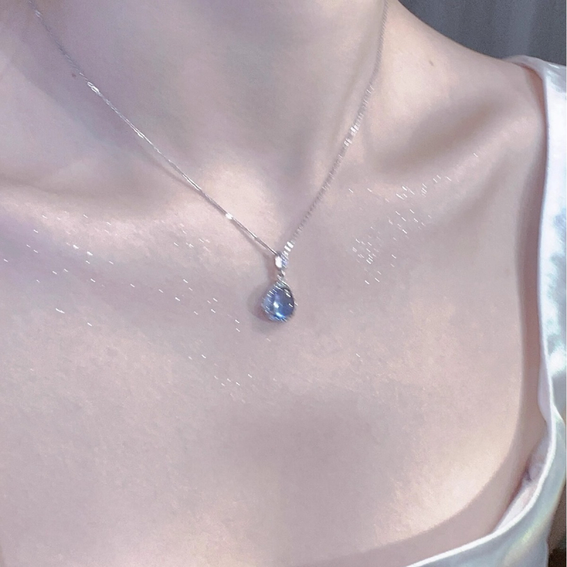 Nakit Mermaid Tears s prirodnim akvamarinom i srebrnim 925, plavi kapljasti privjesak, podesiva duljina 41–50 cm