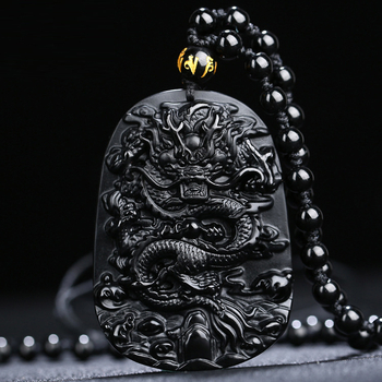 Dragon privjesak od obsidijana, kristal, unisex, lanac s kuglicama, višeslojni dizajn