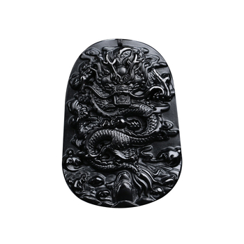 Dragon privjesak od obsidijana, kristal, unisex, lanac s kuglicama, višeslojni dizajn