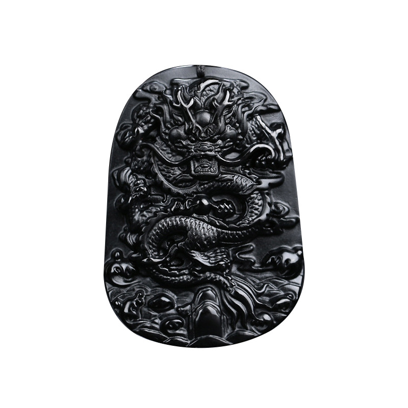 Dragon privjesak od obsidijana, kristal, unisex, lanac s kuglicama, višeslojni dizajn