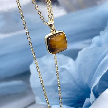 Geometriai kivitelű nyaklánc tigrisszemmel – uniszex, nemzeti stílus, testreszabható