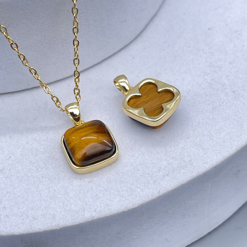 Geometriai kivitelű nyaklánc tigrisszemmel – uniszex, nemzeti stílus, testreszabható