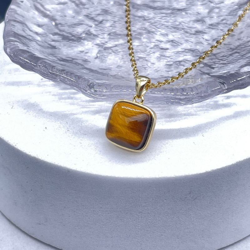 Geometriai kivitelű nyaklánc tigrisszemmel – uniszex, nemzeti stílus, testreszabható