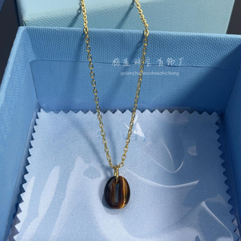 Colier cu piatră Tiger Eye, formă U-geometrică, lanț electroplatat cu cruce, stil lux lejer pentru femei