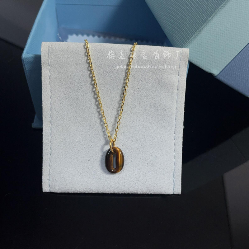 Colier cu piatră Tiger Eye, formă U-geometrică, lanț electroplatat cu cruce, stil lux lejer pentru femei