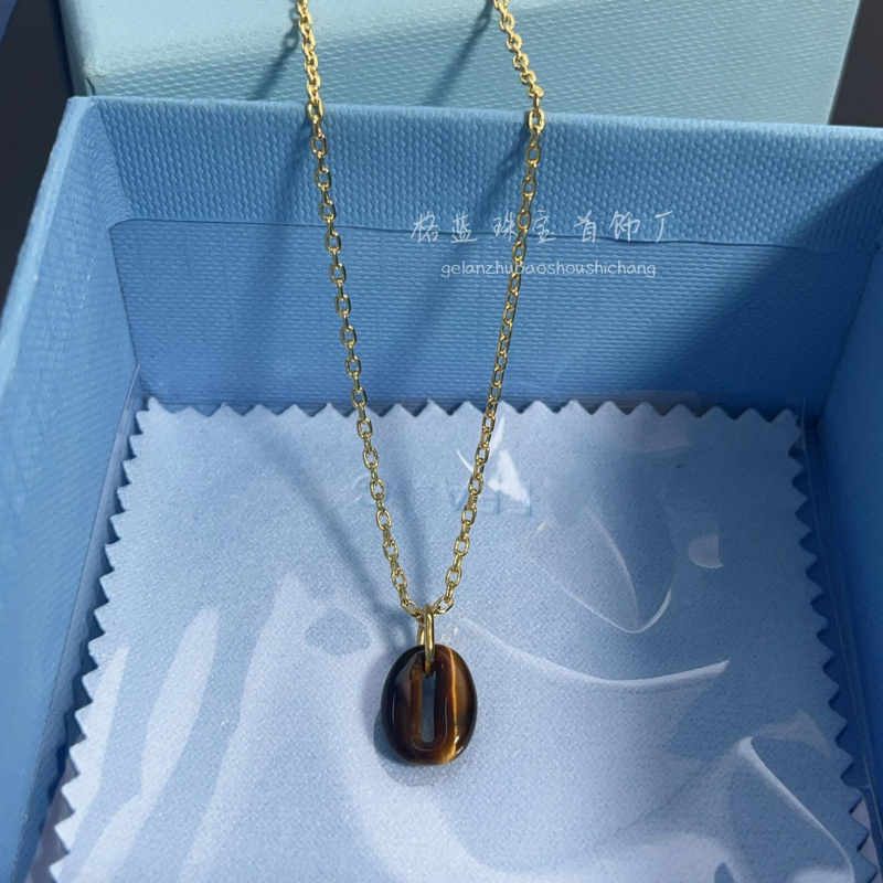 Colier cu piatră Tiger Eye, formă U-geometrică, lanț electroplatat cu cruce, stil lux lejer pentru femei