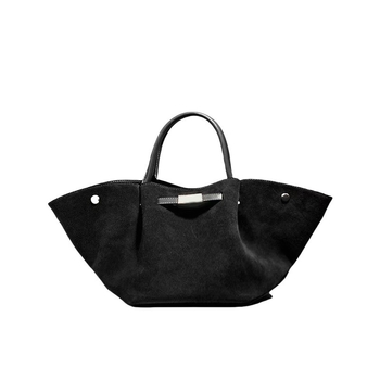 Demellier Wing Bag, Geantă Tote din piele naturală, închidere magnetică, formă orizontală pătrată, buzunar pentru telefon și documente, căptușeală Oxford, cu o curea de umăr