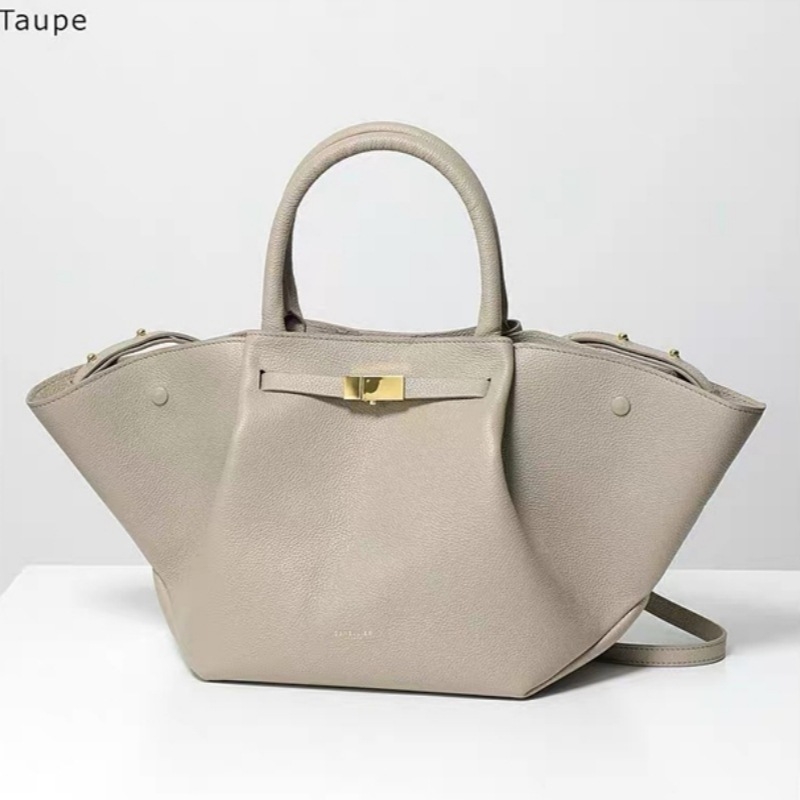 Demellier Wing Bag, Geantă Tote din piele naturală, închidere magnetică, formă orizontală pătrată, buzunar pentru telefon și documente, căptușeală Oxford, cu o curea de umăr