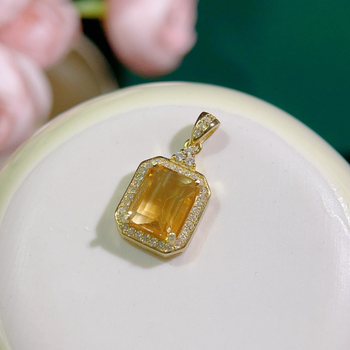 925 ezüst nyaklánc citrin kővel, geometriás design, beépített kő, minimalist stílus