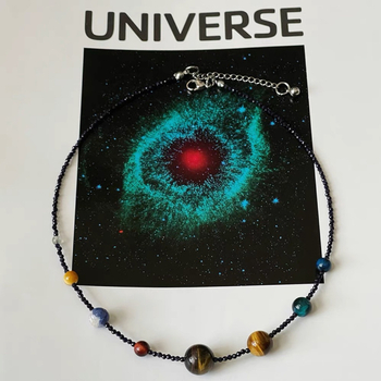 Colier cu mărgele geometrice, materiale mixte, țesut, pandantiv din argint, unisex, primăvara 2025, stil vânt rece