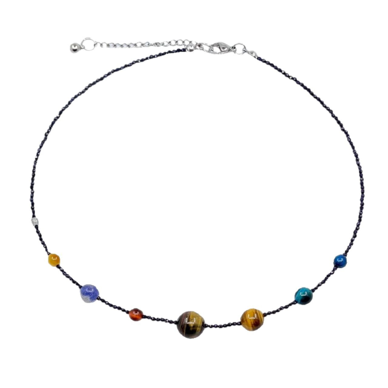 Colier cu mărgele geometrice, materiale mixte, țesut, pandantiv din argint, unisex, primăvara 2025, stil vânt rece