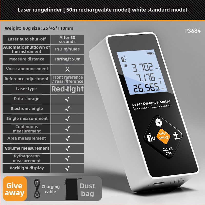 Lāzera attāluma mērītājs – trīs vienā funkcija, augsta precizitāte, uzlādējams, 100 m diapazons, piemērots iekšējai dekorācijai