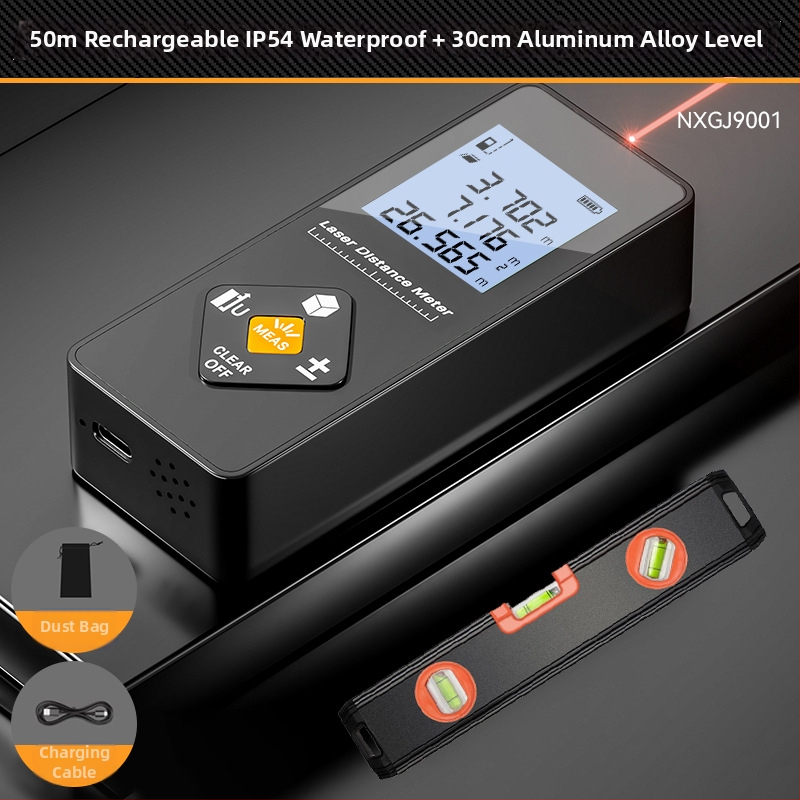 Lāzera attāluma mērītājs – trīs vienā funkcija, augsta precizitāte, uzlādējams, 100 m diapazons, piemērots iekšējai dekorācijai