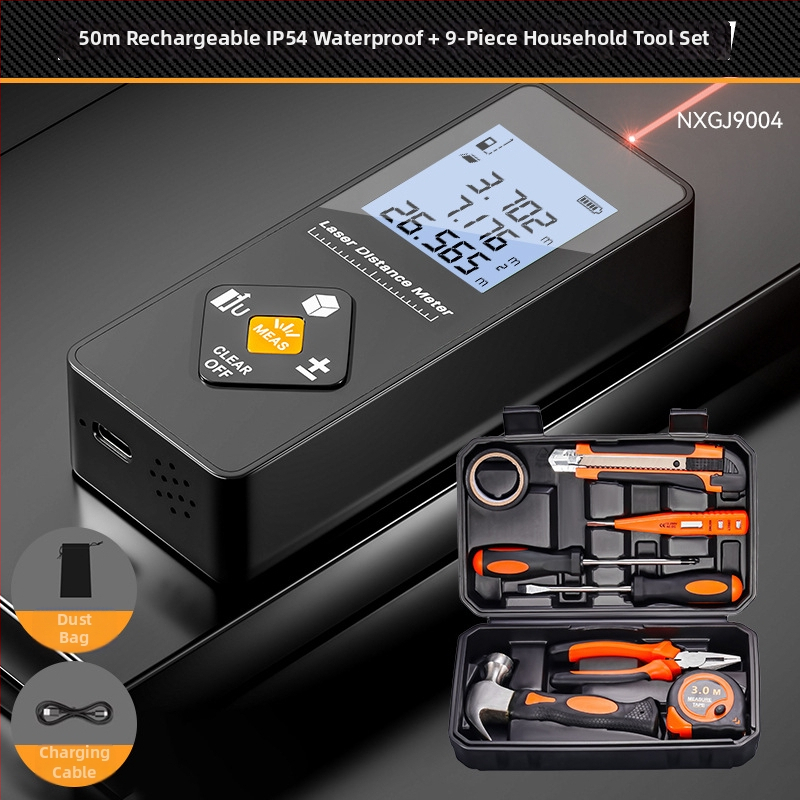 Lāzera attāluma mērītājs – trīs vienā funkcija, augsta precizitāte, uzlādējams, 100 m diapazons, piemērots iekšējai dekorācijai