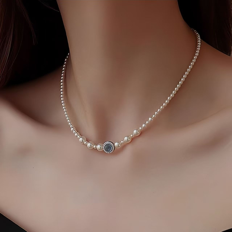 Smoki mesterséges gyöngyökkel készült nyaklánc, medál gyémántokkal díszítve, geometriai mintázat, golyó lánc, nőknek, divat ékszer, 2025 nyár