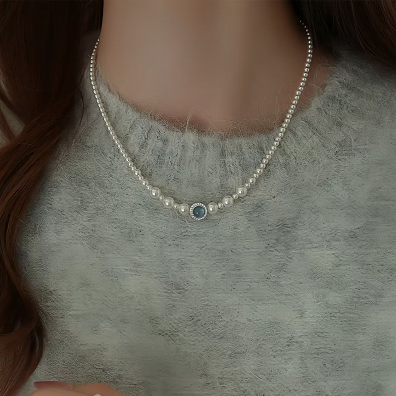 Smoki mesterséges gyöngyökkel készült nyaklánc, medál gyémántokkal díszítve, geometriai mintázat, golyó lánc, nőknek, divat ékszer, 2025 nyár