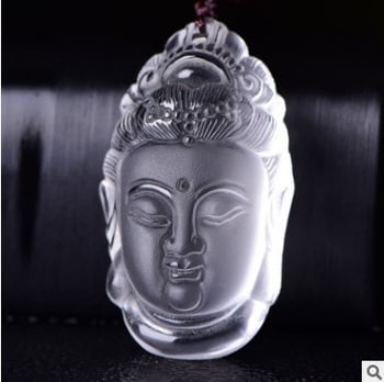 Colier cu Guanyin și cap de Buddha din cristal alb, unisex (Material: cristal; Stil: fashion, unisex; Tip cristal: cristal alb; Brand: Fu Shou Jewelry; Personalizare: Da)