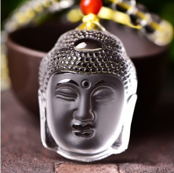Colier cu Guanyin și cap de Buddha din cristal alb, unisex (Material: cristal; Stil: fashion, unisex; Tip cristal: cristal alb; Brand: Fu Shou Jewelry; Personalizare: Da)