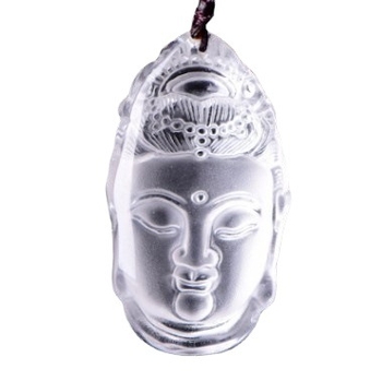 Colier cu Guanyin și cap de Buddha din cristal alb, unisex (Material: cristal; Stil: fashion, unisex; Tip cristal: cristal alb; Brand: Fu Shou Jewelry; Personalizare: Da)