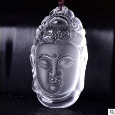Colier cu Guanyin și cap de Buddha din cristal alb, unisex (Material: cristal; Stil: fashion, unisex; Tip cristal: cristal alb; Brand: Fu Shou Jewelry; Personalizare: Da)