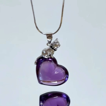 Ametiszt szív alakú medálos nyaklánc S925 kapoccsal, Seiko felület