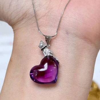 Ametiszt szív alakú medálos nyaklánc S925 kapoccsal, Seiko felület