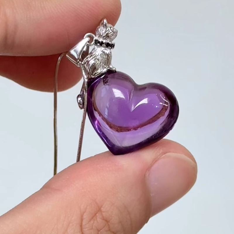 Ametiszt szív alakú medálos nyaklánc S925 kapoccsal, Seiko felület