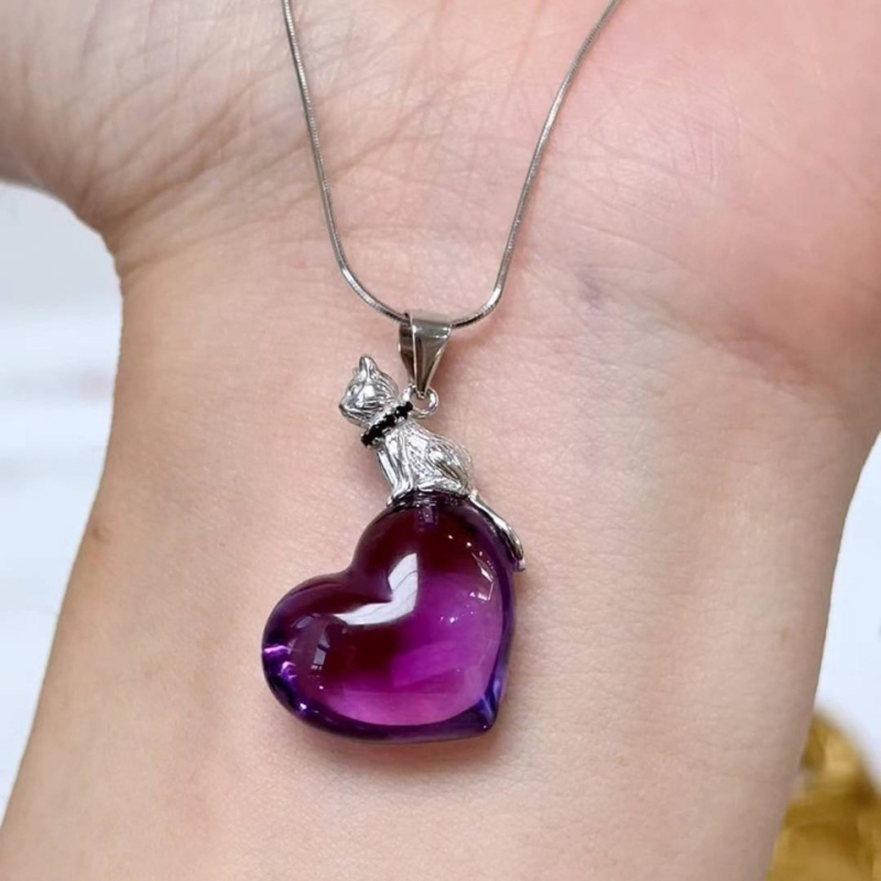 Ametiszt szív alakú medálos nyaklánc S925 kapoccsal, Seiko felület