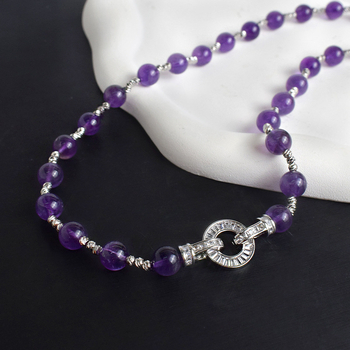 Κολιέ με αμέθυστο, 8 mm χάντρες, 925 ασήμι, κομψός σχεδιασμός