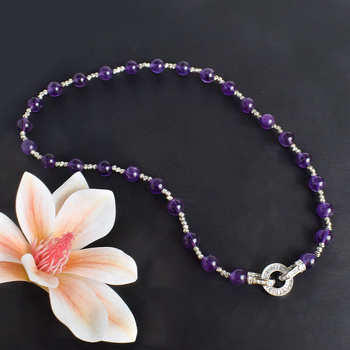 Κολιέ με αμέθυστο, 8 mm χάντρες, 925 ασήμι, κομψός σχεδιασμός