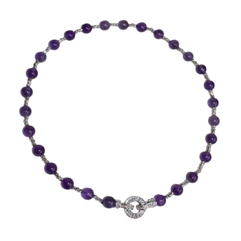 Κολιέ με αμέθυστο, 8 mm χάντρες, 925 ασήμι, κομψός σχεδιασμός