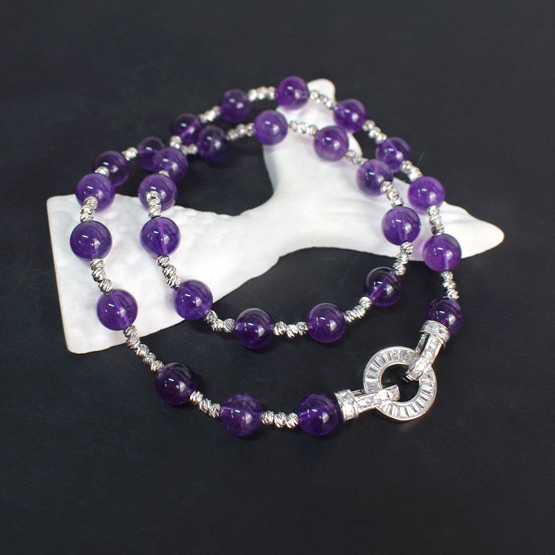 Κολιέ με αμέθυστο, 8 mm χάντρες, 925 ασήμι, κομψός σχεδιασμός