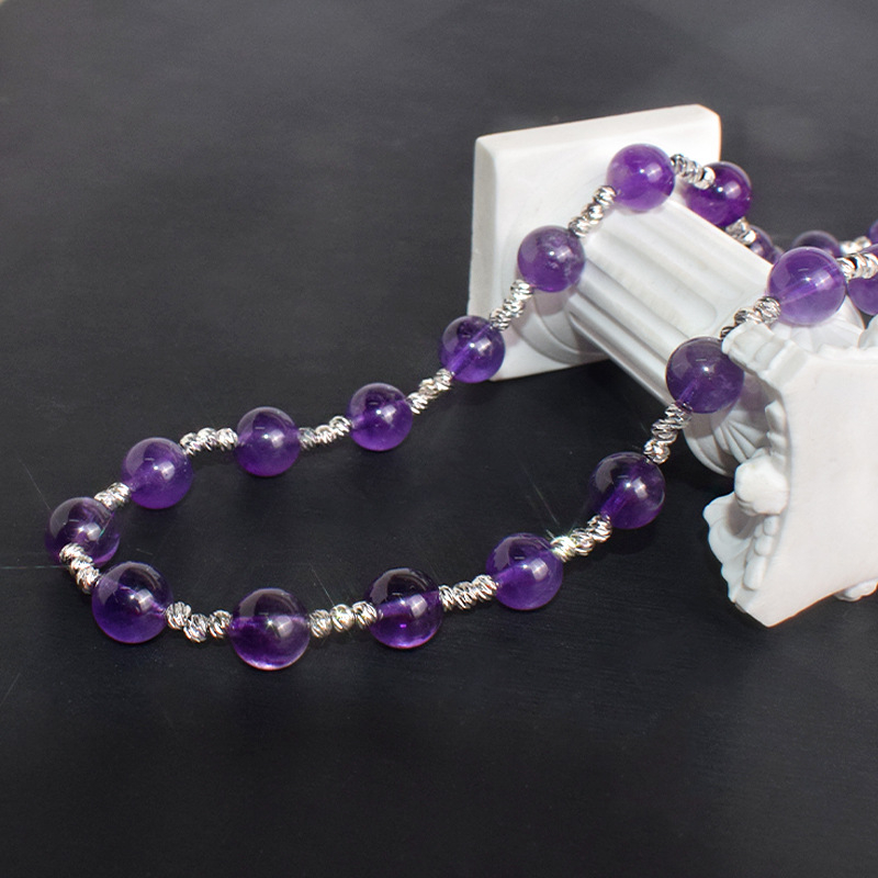 Κολιέ με αμέθυστο, 8 mm χάντρες, 925 ασήμι, κομψός σχεδιασμός