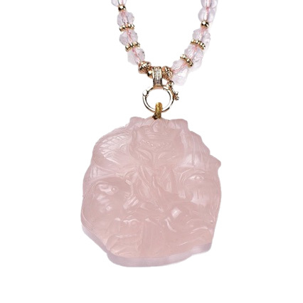 Colier Su Wu Jewelry cu cuarț roz – pandantiv în formă de animale/zodii, cristal lustruit, stil drăguț