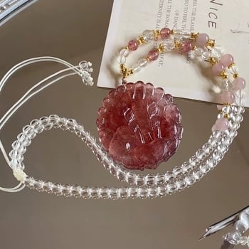 Nyaklánc kilencfarkú róka medállal, U-formájú, eper kristály, etnikai retro stílus, 2025 tavaszi megjelenés