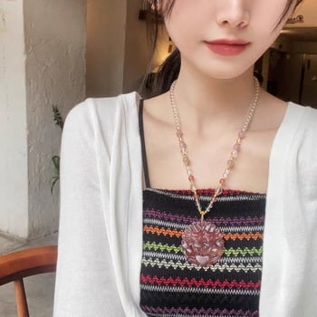 Nyaklánc kilencfarkú róka medállal, U-formájú, eper kristály, etnikai retro stílus, 2025 tavaszi megjelenés