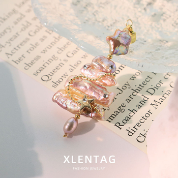 Barokk gyöngy csillag cirkón nyaklánc medál – Eredeti dizájn, anyag: gyöngy, forma: csillag, felületkezelés: elektroplatinálás, 2025 nyár