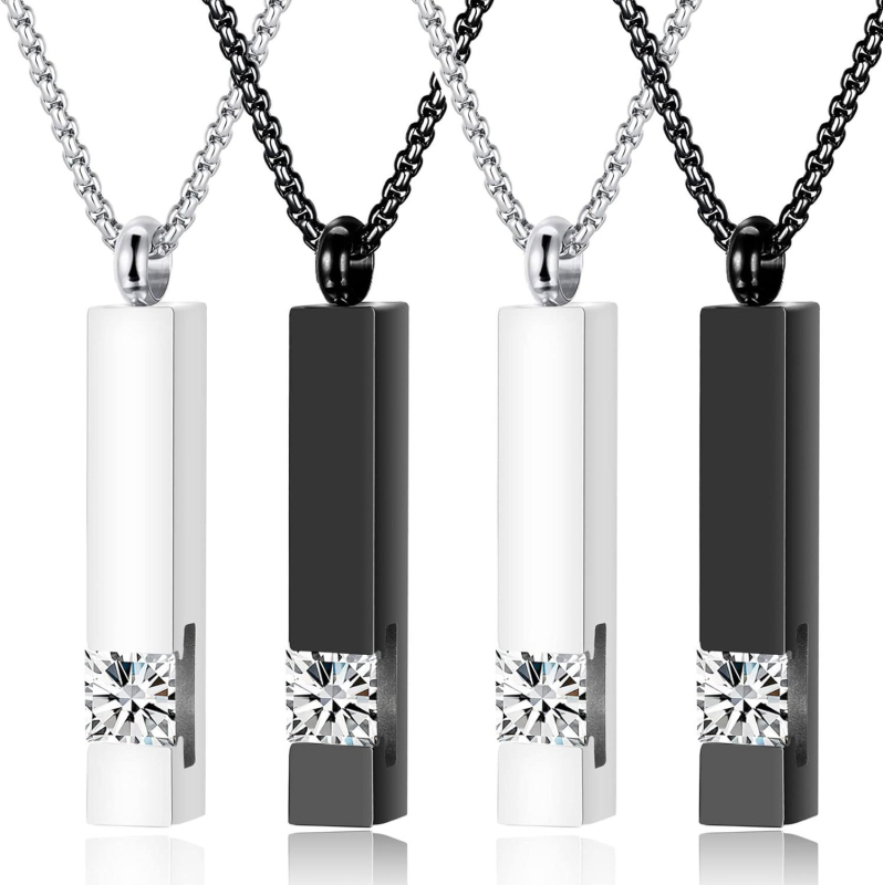 JR rozsdamentes acélból készült, négyszögletes nyaklánc, gyémántdíszített kristály, emlékékszer